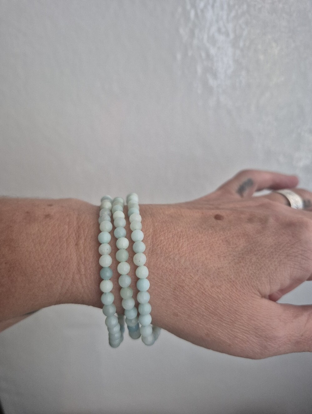 🌙3 Amazonite Stone Stacking Braclet Trio NWT - Picture 6 of 10